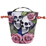 Skulls and Flowers Drawstring Bucket Bag