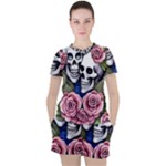 Skulls and Flowers Women s Tee and Shorts Set