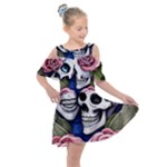 Skulls and Flowers Kids  Shoulder Cutout Chiffon Dress