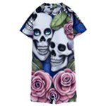 Skulls and Flowers Kids  Boyleg Half Suit Swimwear