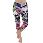 Skulls and Flowers Lightweight Velour Capri Yoga Leggings