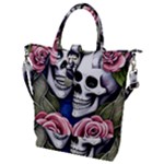 Skulls and Flowers Buckle Top Tote Bag