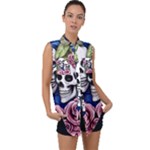 Skulls and Flowers Sleeveless Chiffon Button Shirt