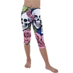 Skulls and Flowers Kids  Lightweight Velour Capri Leggings 