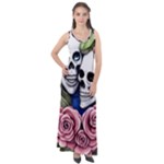 Skulls and Flowers Sleeveless Velour Maxi Dress