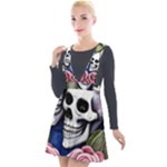 Skulls and Flowers Plunge Pinafore Velour Dress