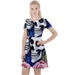 Skulls and Flowers Cap Sleeve Velour Dress 