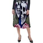 Skulls and Flowers Classic Velour Midi Skirt 