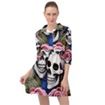 Skulls and Flowers Mini Skater Shirt Dress