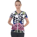 Skulls and Flowers Short Sleeve Zip Up Jacket