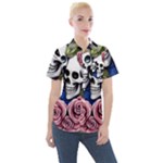 Skulls and Flowers Women s Short Sleeve Pocket Shirt