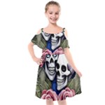 Skulls and Flowers Kids  Cut Out Shoulders Chiffon Dress