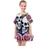 Skulls and Flowers Kids  One Piece Chiffon Dress