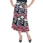 Skulls and Flowers Midi Mermaid Skirt