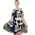 Skulls and Flowers Cut Out Shoulders Chiffon Dress