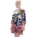 Skulls and Flowers Open Neck Shift Dress