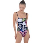 Skulls and Flowers Tie Strap One Piece Swimsuit