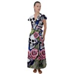 Skulls and Flowers Flutter Sleeve Maxi Dress