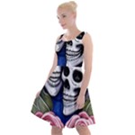 Skulls and Flowers Knee Length Skater Dress