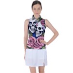 Skulls and Flowers Women s Sleeveless Polo Tee