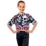 Skulls and Flowers Kids Mock Neck Tee