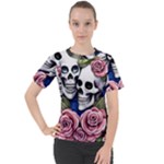 Skulls and Flowers Women s Sport Raglan Tee