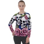 Skulls and Flowers Women s Long Sleeve Raglan Tee