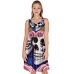 Skulls and Flowers Knee Length Skater Dress With Pockets