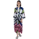 Skulls and Flowers Maxi Satin Kimono