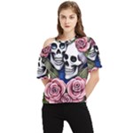 Skulls and Flowers One Shoulder Cut Out Tee