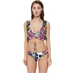 Skulls and Flowers Low Cut Ruffle Edge Bikini Set