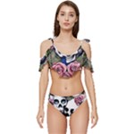 Skulls and Flowers Ruffle Edge Tie Up Bikini Set	