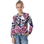 Skulls and Flowers Kids  Long Sleeve Tee with Frill 