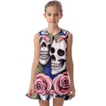 Skulls and Flowers Kids  Pilgrim Collar Ruffle Hem Dress