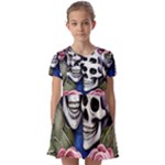 Skulls and Flowers Kids  Short Sleeve Pinafore Style Dress