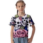 Skulls and Flowers Kids  Cuff Sleeve Scrunch Bottom Tee