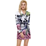 Skulls and Flowers Long Sleeve Satin Robe