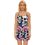 Skulls and Flowers Satin Pajama Short Set