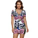 Skulls and Flowers Low Cut Cap Sleeve Mini Dress