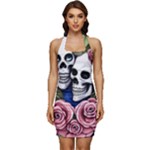 Skulls and Flowers Sleeveless Wide Square Neckline Ruched Bodycon Dress