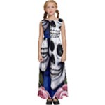 Skulls and Flowers Kids  Satin Sleeveless Maxi Dress