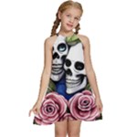 Skulls and Flowers Kids  Halter Collar Waist Tie Chiffon Dress