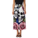 Skulls and Flowers Classic Midi Chiffon Skirt