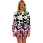 Skulls and Flowers Womens Long Sleeve Shirt Dress