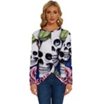 Skulls and Flowers Long Sleeve Crew Neck Pullover Top