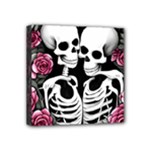 black and white rose sugar skull Mini Canvas 4  x 4  (Stretched)