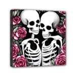 black and white rose sugar skull Mini Canvas 6  x 6  (Stretched)