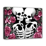 black and white rose sugar skull Canvas 14  x 11  (Stretched)