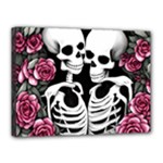 black and white rose sugar skull Canvas 16  x 12  (Stretched)