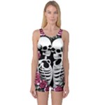 black and white rose sugar skull One Piece Boyleg Swimsuit